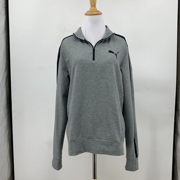 Puma Sweater Mens S Gray Black Quarter Zip Mock Neck Stretchlite Long Sleeves - Picture 2 of 13